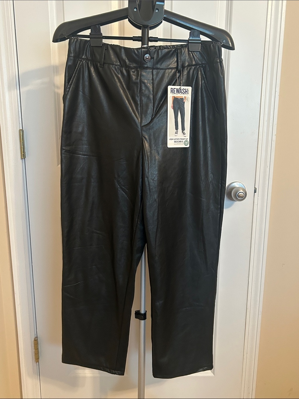 Rewash Black Faux Leather Straight-Leg Pants